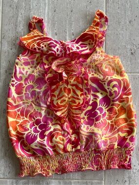 Amy Byer Pink & Orange Floral Ruffle Tank